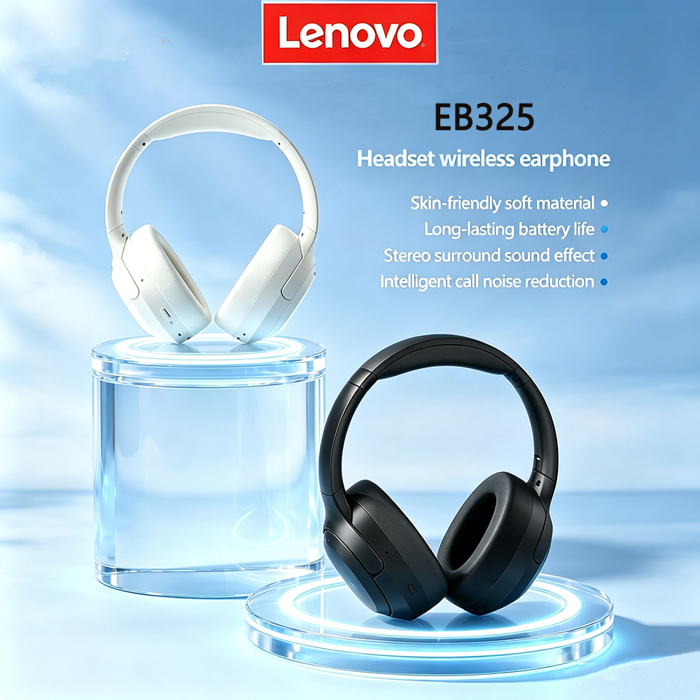 Fones de ouvido Lenovo EB325 Bluetooth sem fio, fones de ouvido de conexão dupla, dois tons preto e branco, fone de