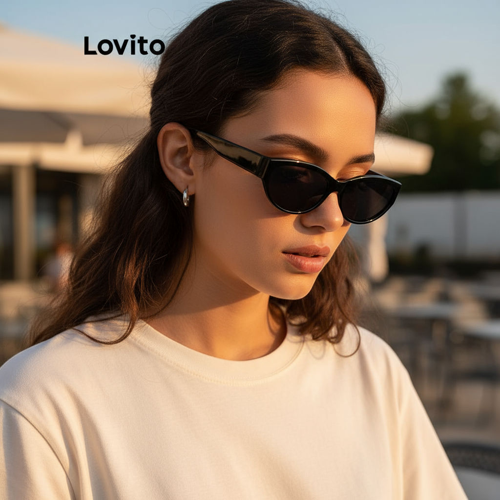 (Trendy2) Lovito Casual Óculos de Sol Femininos Lisos Gatinho LFA08707 (Preto) em Oferta na Shopee