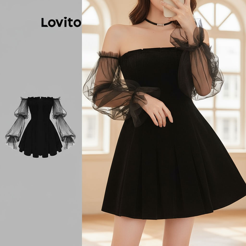 Lovito Vestido Casual Liso Drapeado de Malha com Acabamento em Alface para Mulheres L102AD480 em Oferta na Shopee