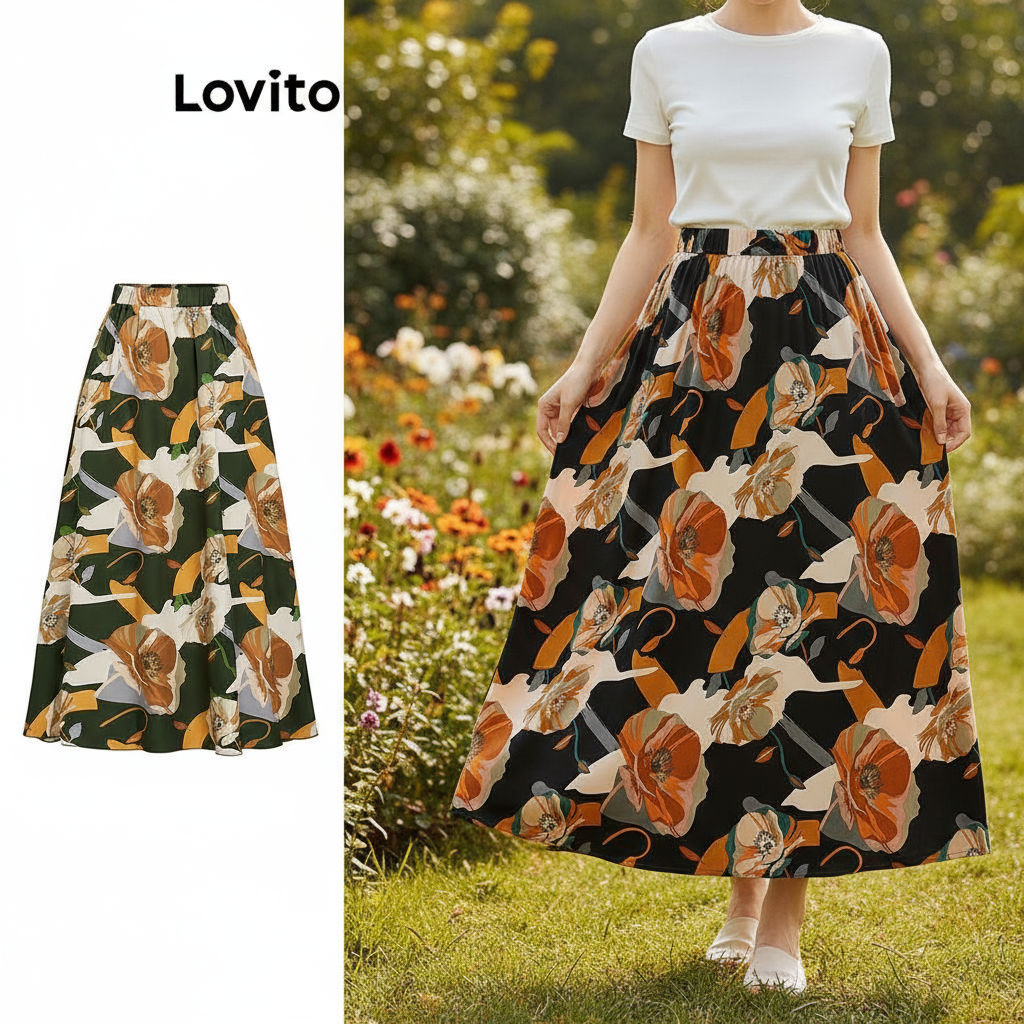 Saia Feminina Boho Floral Lovito LNL67277 Multicolor em Oferta na Shopee