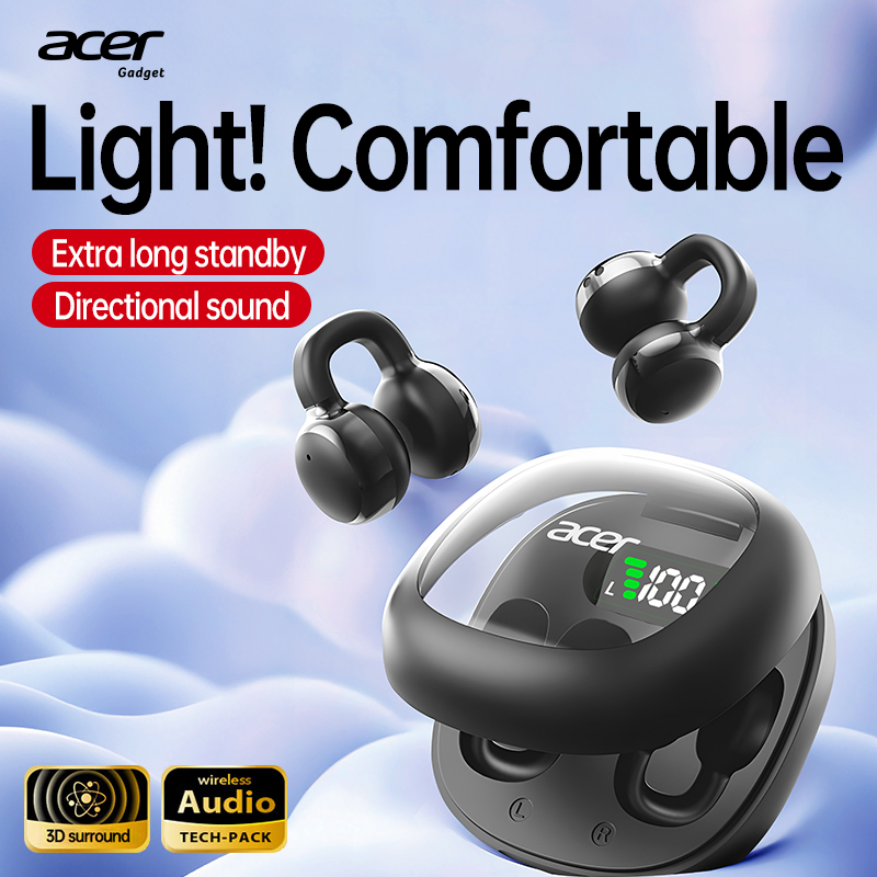 Fones de Ouvido Abertos Leves Acer OHR537, Fones de Ouvido Sem Fio com Clipe para Orelha, Fones de Ouvido Bluetooth 5.4,