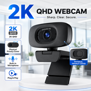 Webcam 2K Para PC Laptop , Câmera Web QHD Com Microfones De Redução De Ruído Plug & Play USB Reuniões Zoom , Streaming D