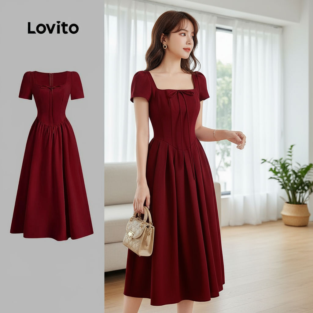 Lovito Vestido Elegante de Renda para Primavera/verão Vestido Roxo para Mulheres L149ED628\3 em Oferta na Shopee