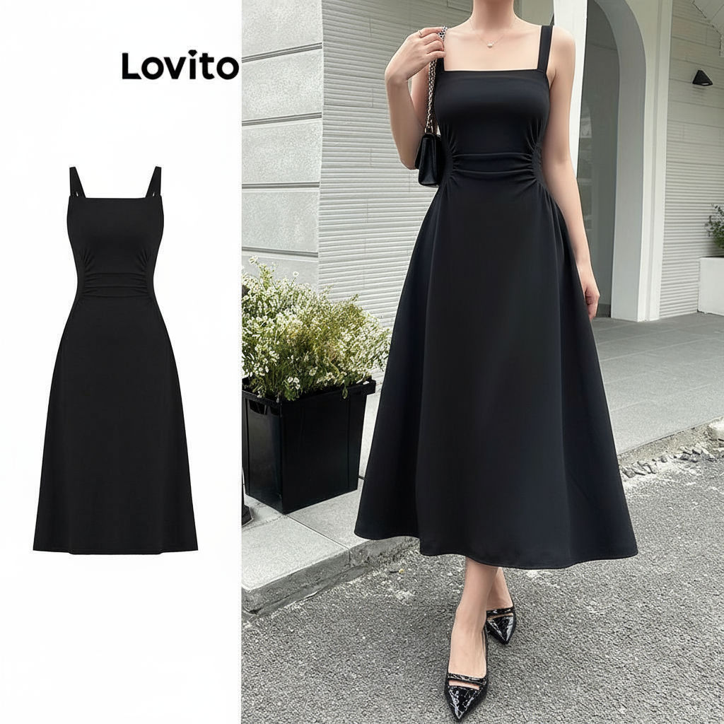 (Trendy2) Lovito Vestido Casual Liso Franzido Verão/primavera Para Mulheres L92AD000