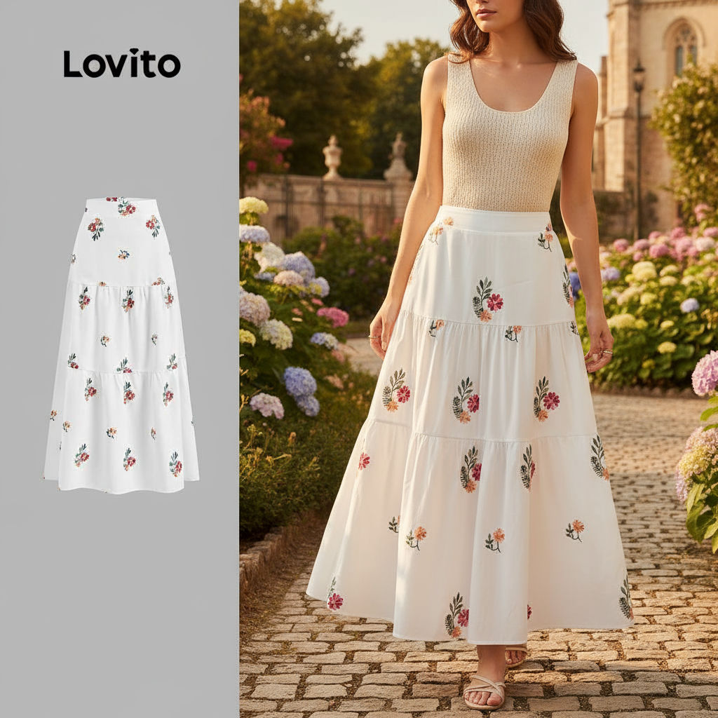 Lovito Saia Feminina Casual Floral Em Camadas Para Verão/Primavera L128ED840 em Oferta na Shopee