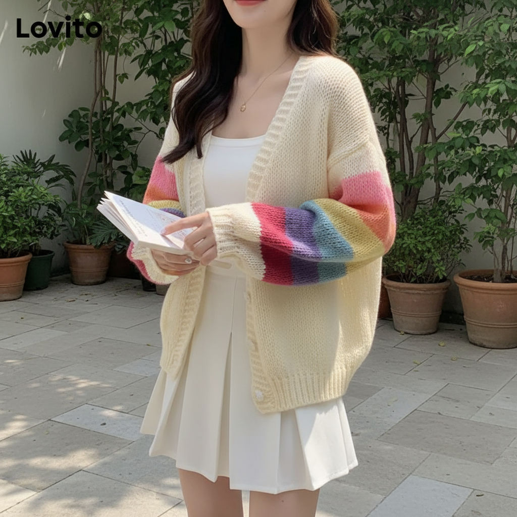 Lovito Cardigãs Casuais Colorblock Verão/Primavera Para Mulheres LNE69108\3 em Oferta na Shopee