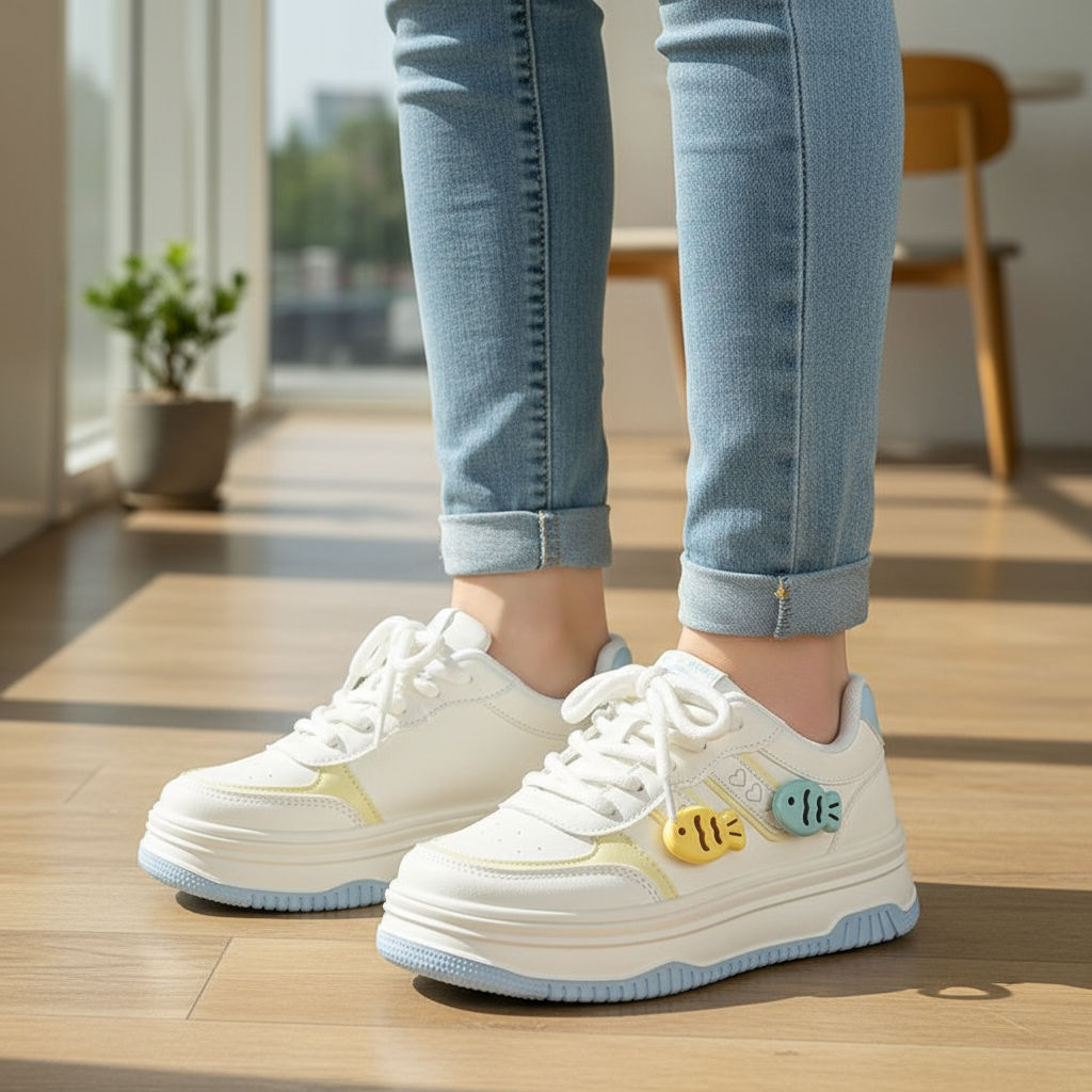 Lovito Tênis Feminino Esportivo com Solado Grosso e Design Elegante de Peixe Pequeno LFA76332