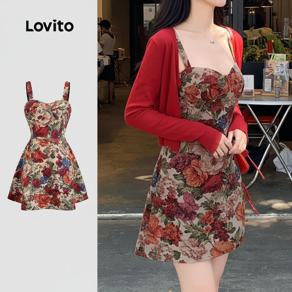 Lovito Vestido Retrô Primavera/Verão Feminino Multicolorido L144AD149
