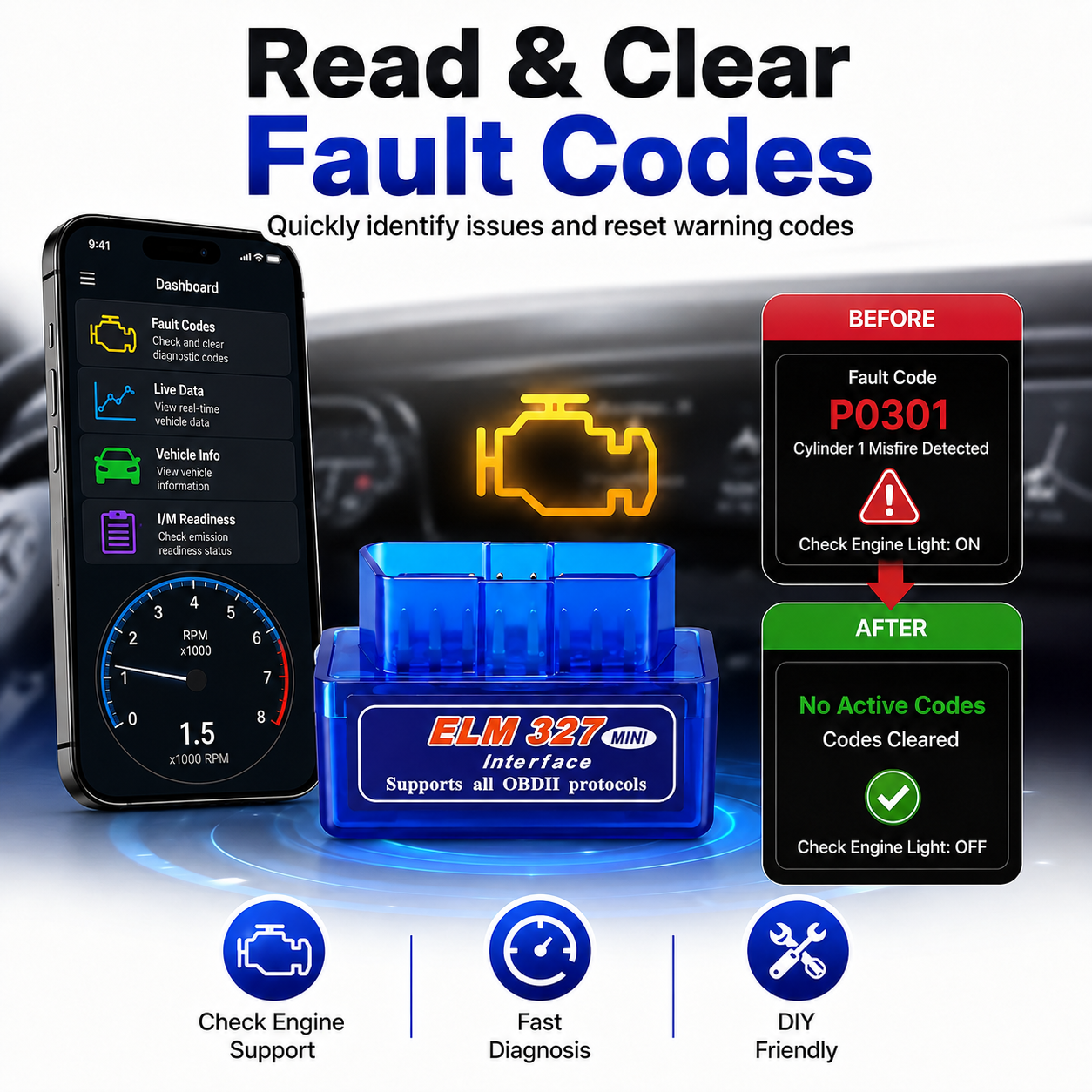 Elm327 Mini Obd2 BLUETOOTH Scanner De Diagnóstico De Carro Leitor De Código De Motor Monitor De Dados Ao Vivo Verifique — imagem 2 de 2