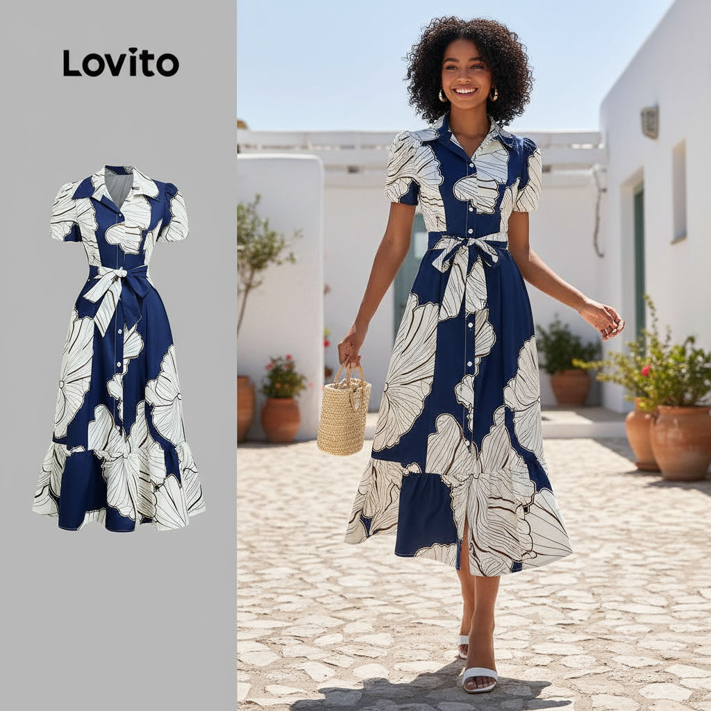 Lovito Vestido Feminino Casual Primavera/Verão Frente com Botões L154LD355 em Oferta na Shopee
