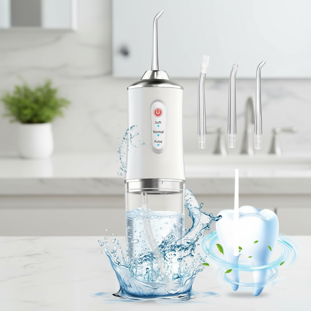 Fio dental de água elétrico portátil irrigador para dentes 3 modos 4 pontas sem fio