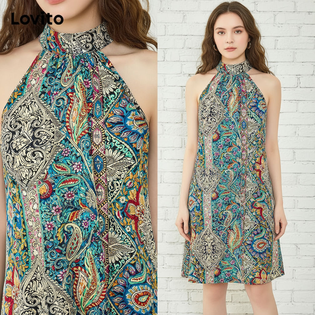 Lovito Vestido Boho Paisley Estampado Laço Nas Costas Para Mulheres L92MD007 (Multicolorido) em Oferta na Shopee