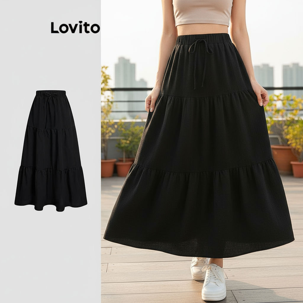 Saia Feminina Casual Lovito em Cor Lisa - Estrutura Ideal para Verão e Primavera L118ED149 em Oferta na Shopee