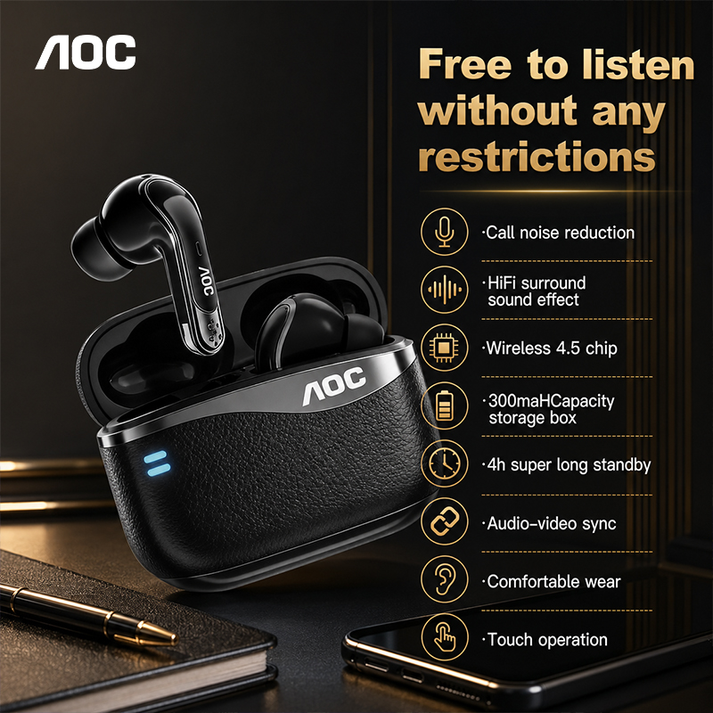 AOC ACT4625 Fones de Ouvido Sem Fio Fones Bluetooth 5.4 Caixa de Carga Fones 2.4G Dongle Modo de Jogo Cancelamento de