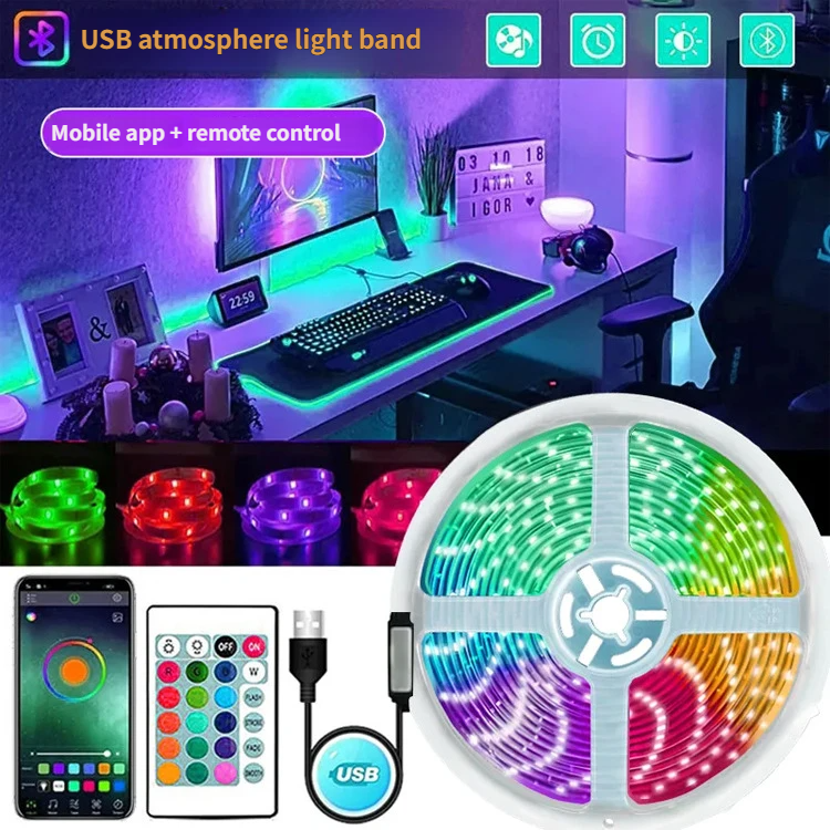 Luz De Tira LED RGB-Controle Remoto De 16 Cores Alimentado Por USB 5050 Para Decoração DIY Interna