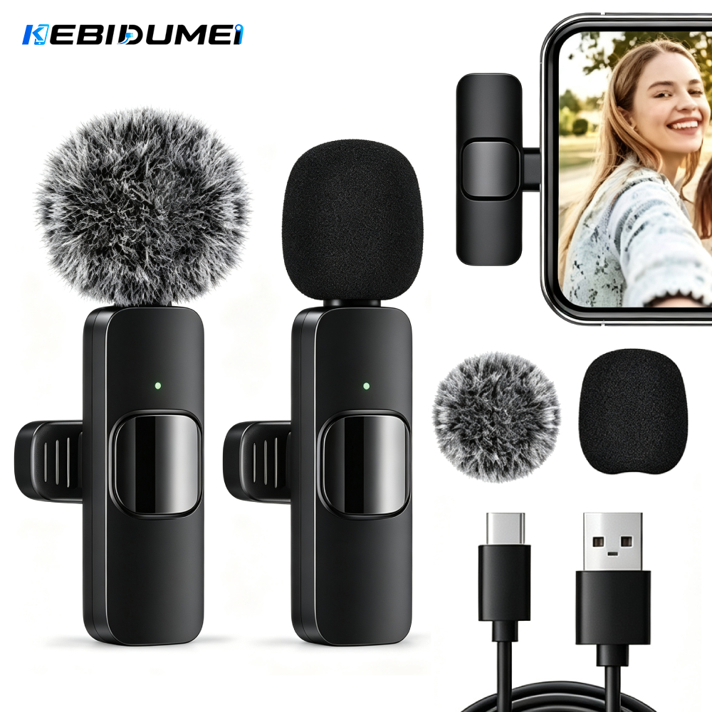 KEBIDUMEI Microfone de lapela sem fio para iPhone 17/16/15 e celulares Android, microfone mini para entrevistas e