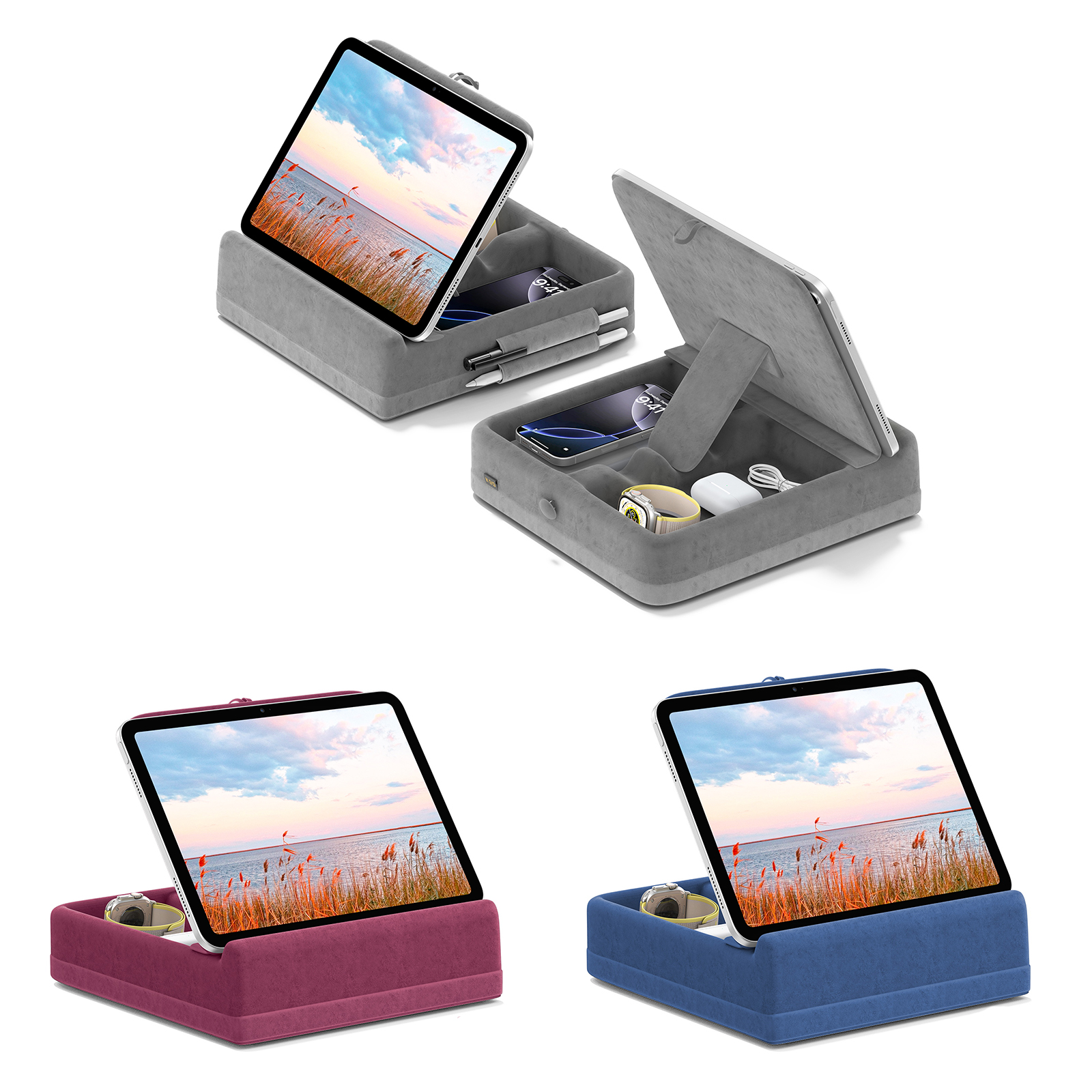 Suporte de Travesseiro para Tablet, Suporte Dobrável para Cama, Colo e Mesa, Dock de Almofada Macia Ajustável com