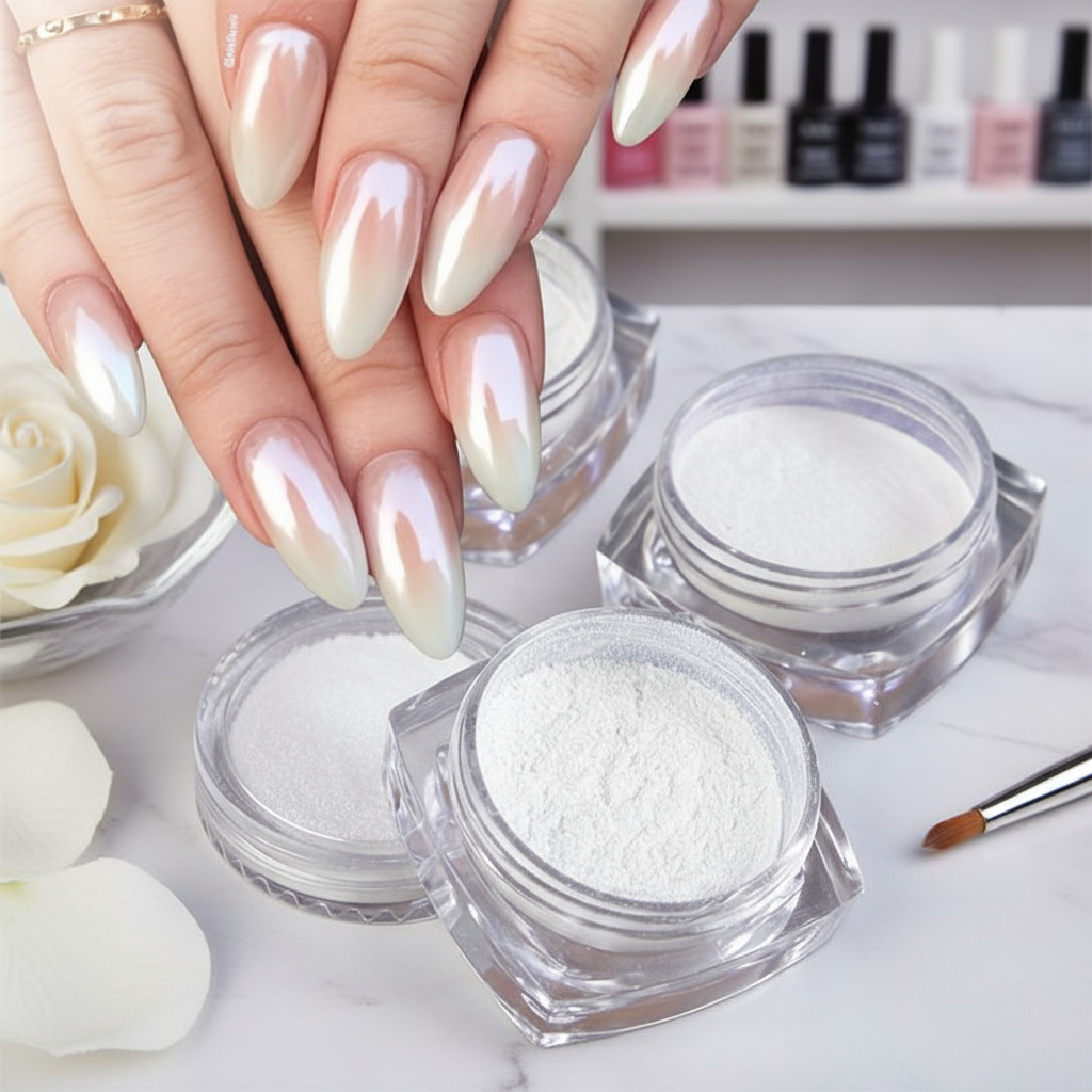 Esmalte de Unha Glitter Holográfico Branco Pérola para Design de Manicure