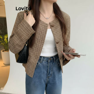 (Elegante) Lovito Blazer Blazer Frontal Com Botão Liso Para Mulheres LNA40091