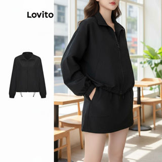 Jaqueta Feminina Lovito Casual com Zíper, Bolsos e Cordão Corta-Vento Impermeável L100MD285 em Oferta na Shopee