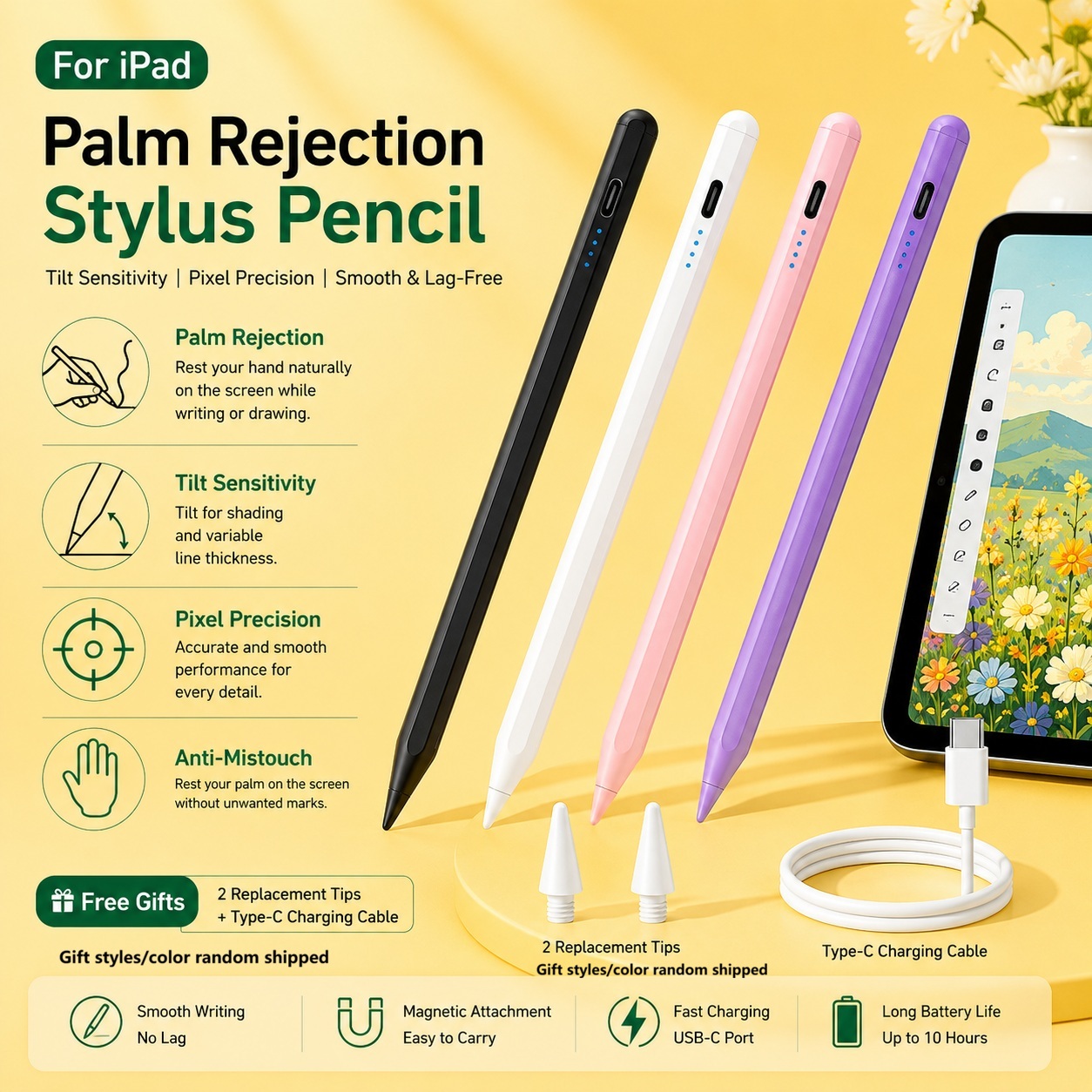 Caneta capacitiva para iPad, semelhante à Apple Pencil, com ponta magnética, car