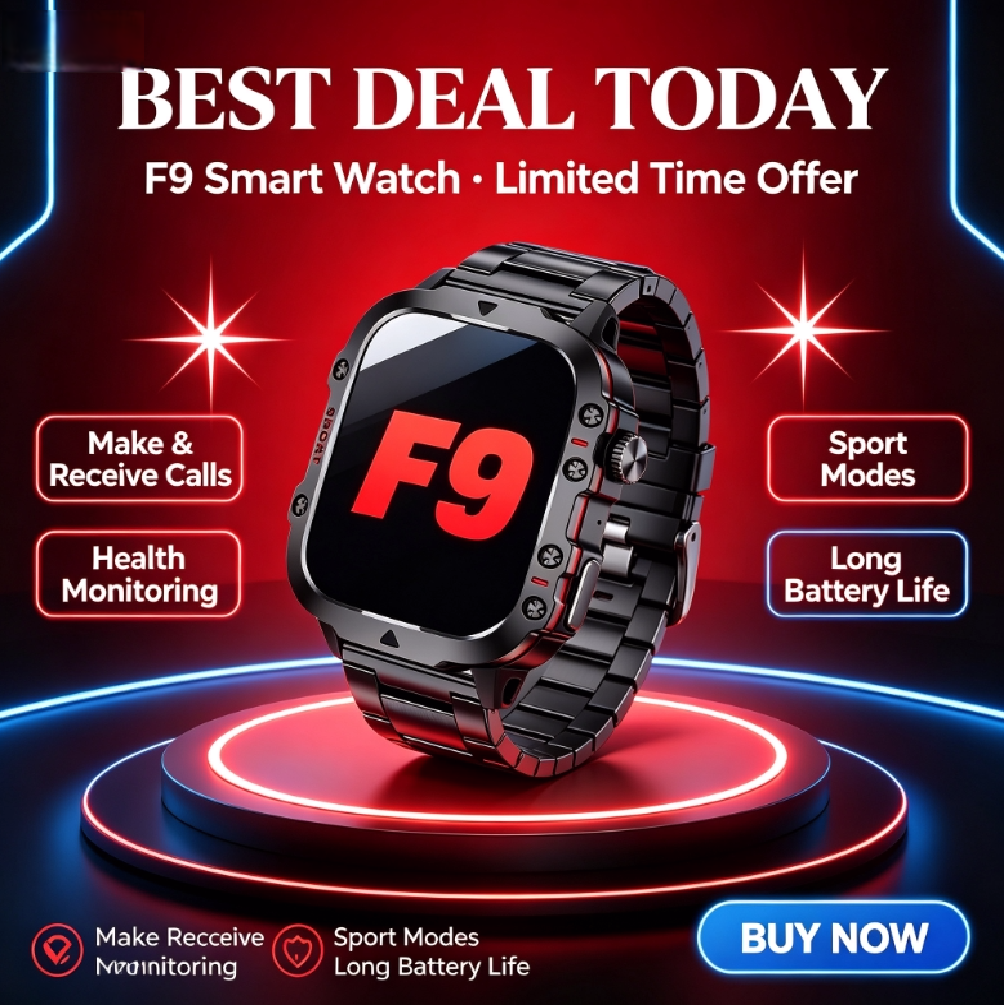 TechLife Smartwatch F9 Relógio esportivo com chamada Bluetooth, frequência cardíaca e monitoramento de saúde