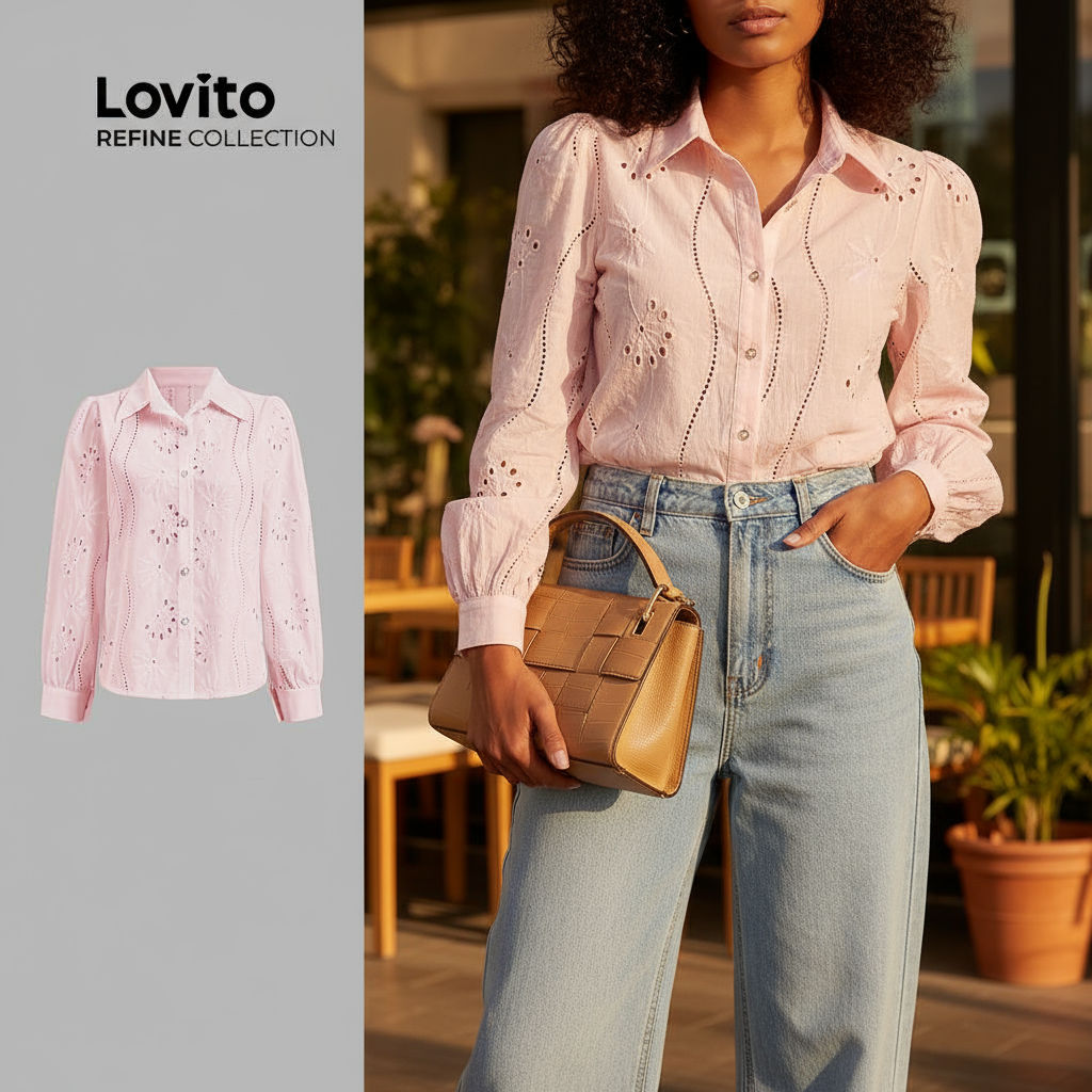 Blusa sofisticada feminina com corte reto da Lovito, modelo LR7LD021 em Oferta na Shopee