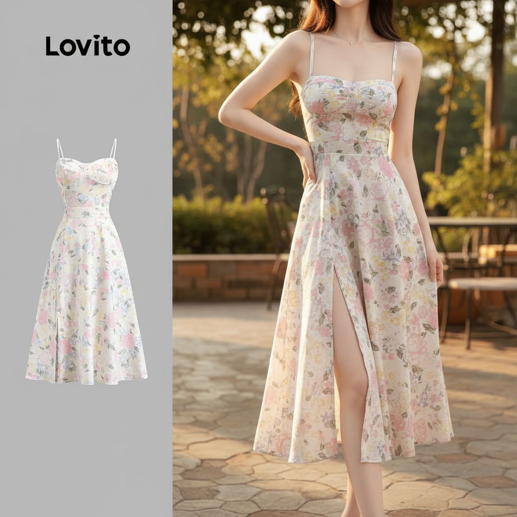Lovito Vestido Feminino Boho Estampado Floral Plissado para Mulheres L123ED630 em Oferta na Shopee
