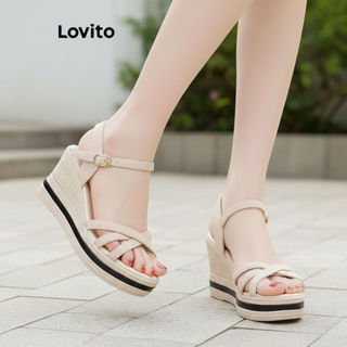 Lovito Sapato Plataforma Feminino com Salto Anabela para Verão LFA65254 em Oferta na Shopee