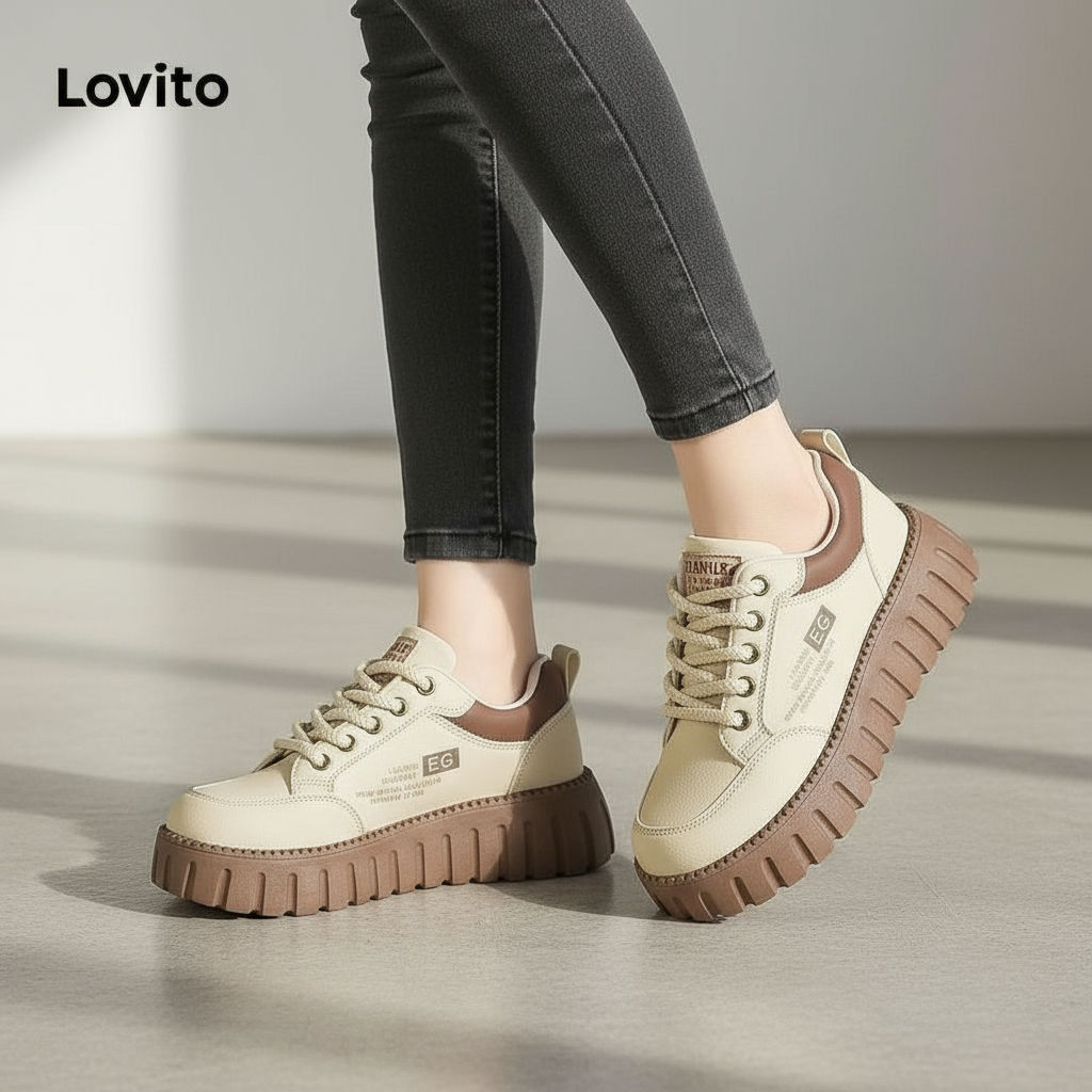 Lovito Tênis Casuais Femininos Estilo Vintage, Moda Versátil, Tênis Esportivos do Exército Alemão LFA50008 em Oferta na Shopee