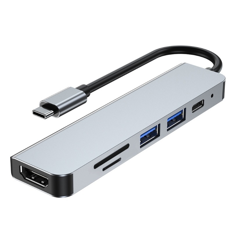 Hub USB-C 6 em 1 com HDMI 4K, leitor de cartão SD, USB 3.0 para MacBook Pro Air, Huawei Mate, Thunderbolt 3, adaptador