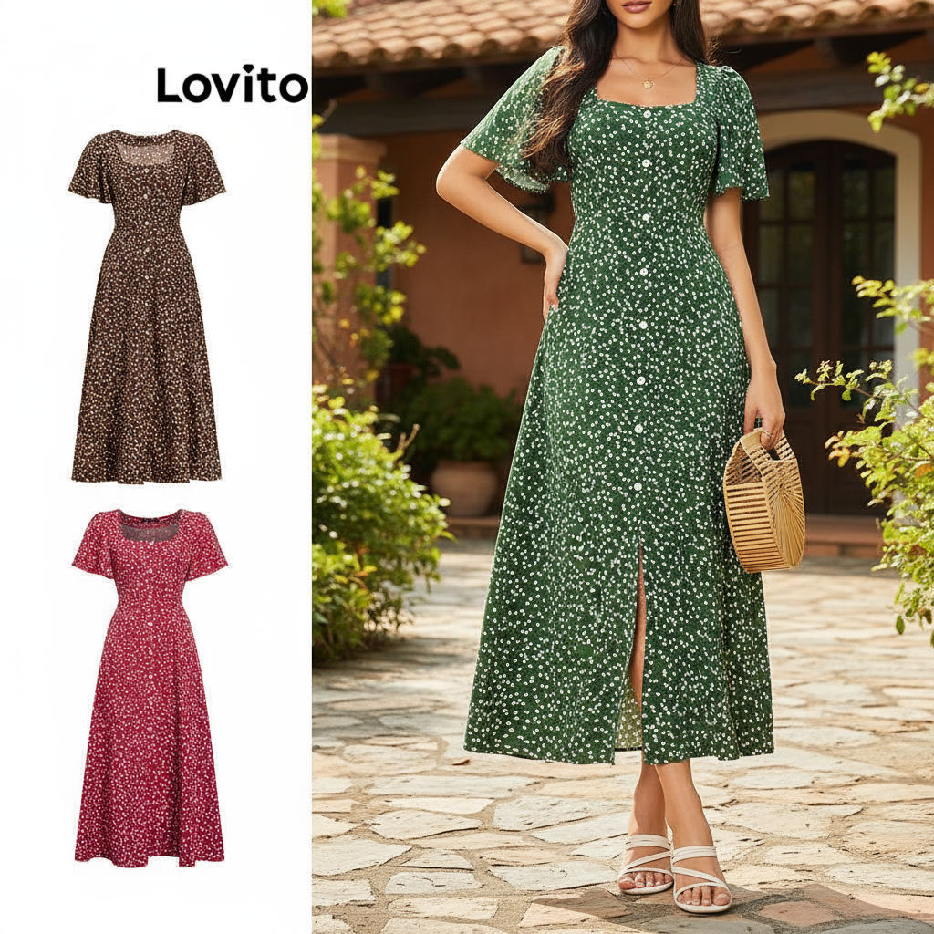 Lovito Vestido Casual Feminino com Estampa Floral e Zíper LBA05180 (Multicolor) em Oferta na Shopee