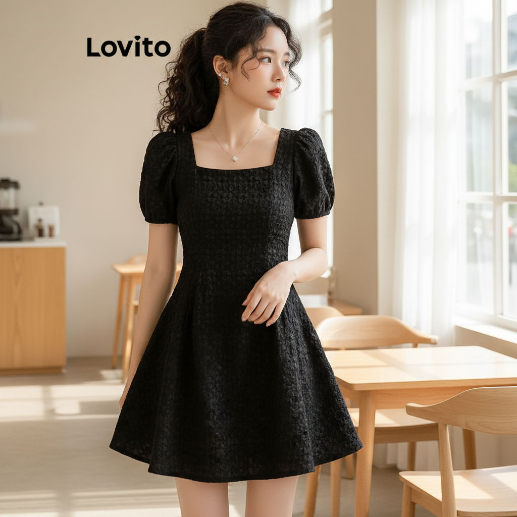 Lovito Vestido Casual Feminino com Bolso Liso LNE52157 em Oferta na Shopee