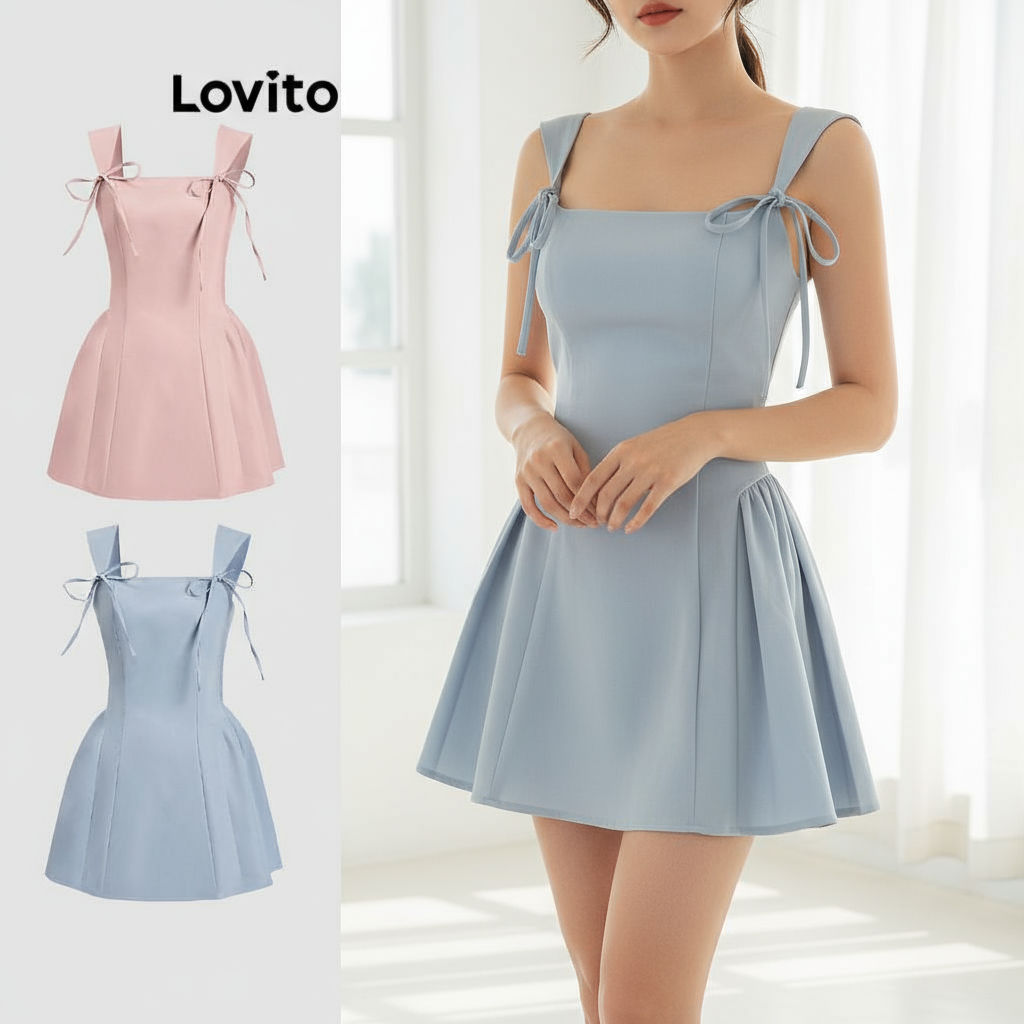 Lovito Vestido Feminino Plissado com Laço para Primavera/Verão L120ED1161 em Oferta na Shopee