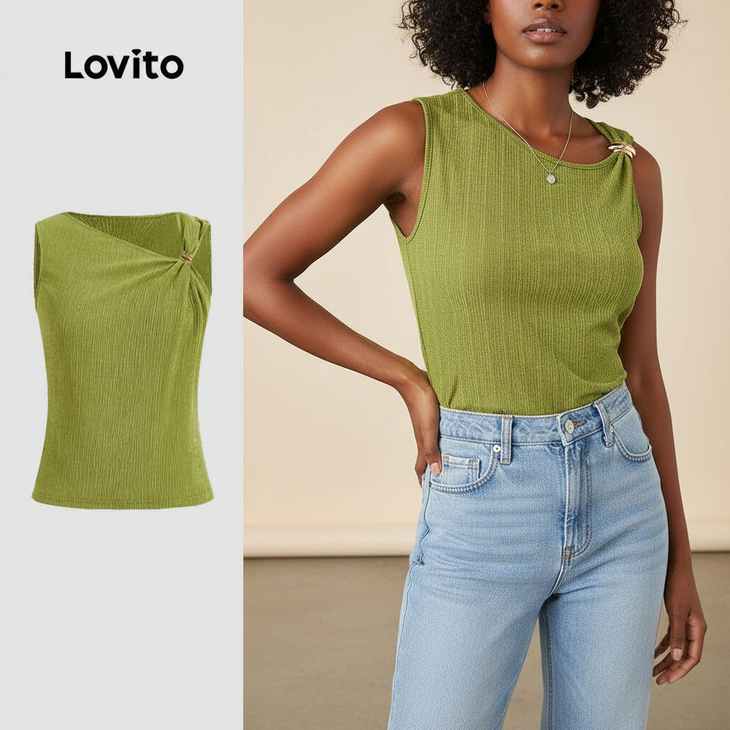 Lovito Regata Feminina Plissada Elegante de Verão L113MD602 em Oferta na Shopee