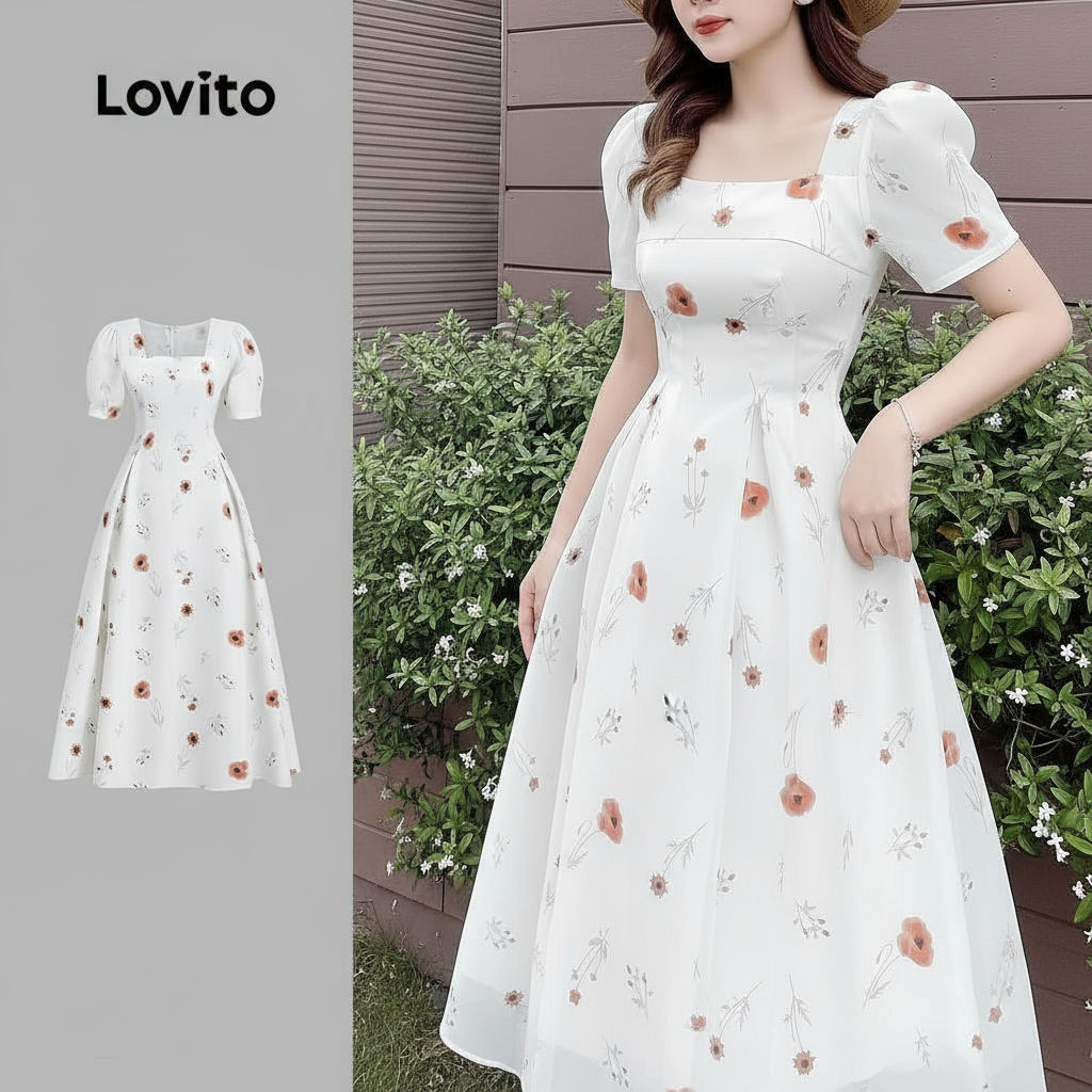 Lovito Vestido Branco Casual com Zíper Toque Suave Ideal para Primavera/verão para mulheres LBL26154\2 em Oferta na Shopee
