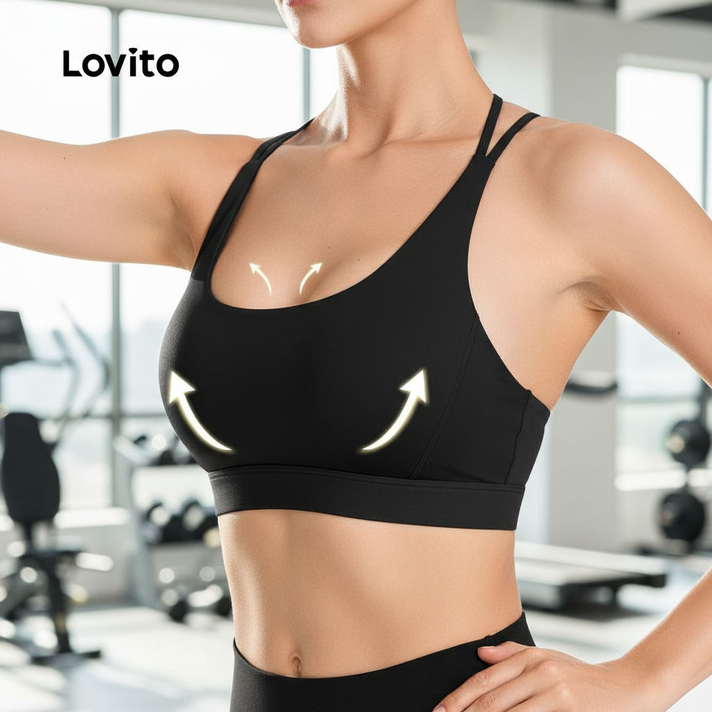 Lovito Sutiã Esportivo Elástico Push Up para Yoga com Costas Lindas e Antichoque LNL77167\4 em Oferta na Shopee