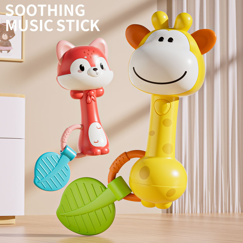 Bastão de Chocalho de Dentição em Luz Suave: Brinquedo Musical de Animais com Sons Sensoriais e Texturas para