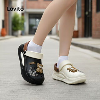 Lovito Casual Feminino Ursinho Rock Antiderrapante Solado Grosso Verão Sandália Rasteira LFA76312 em Oferta na Shopee