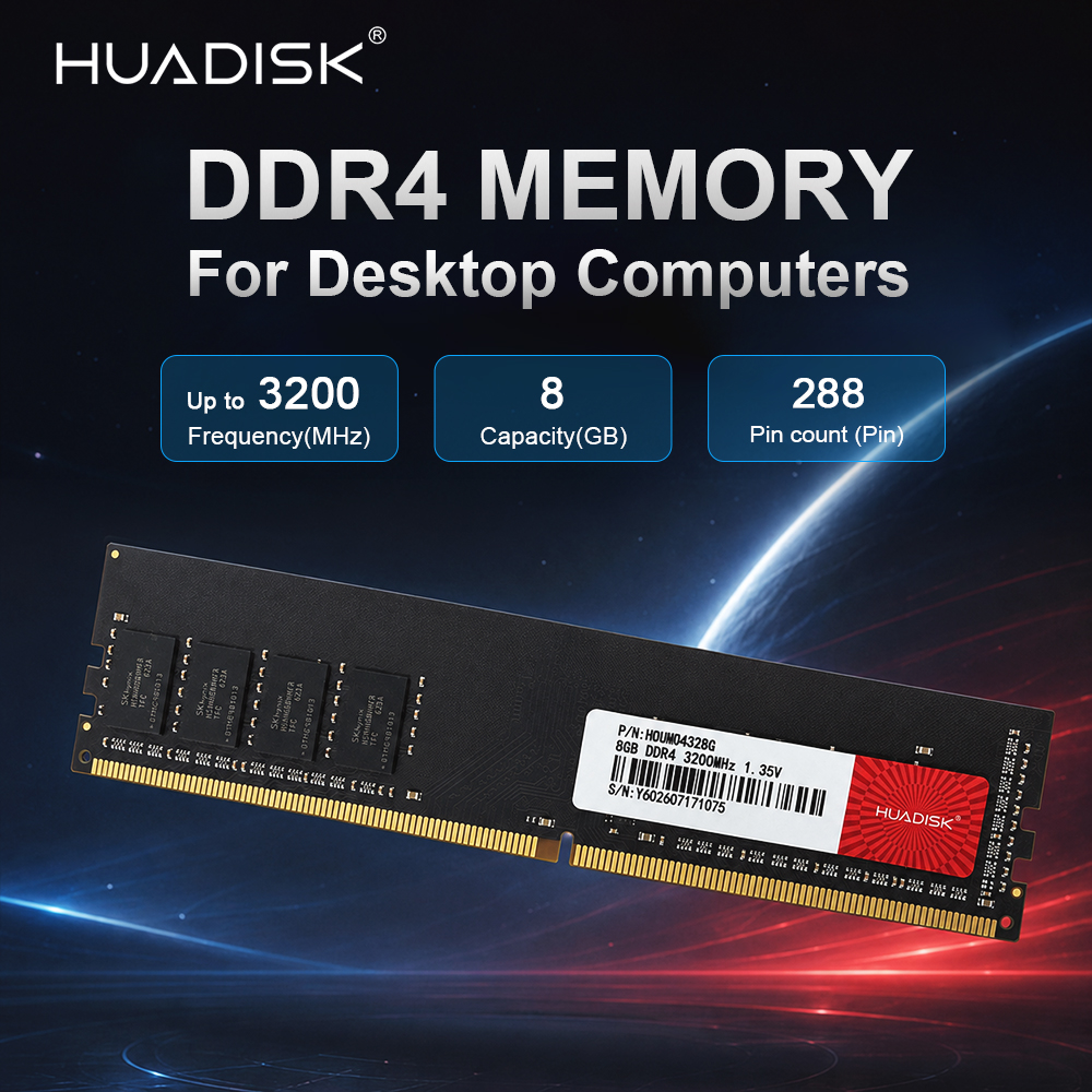 HUADISK DDR4 Computador RAM Memória 8GB 3200MHz UDIMM 288Pin Suporte XMP2.0 Para