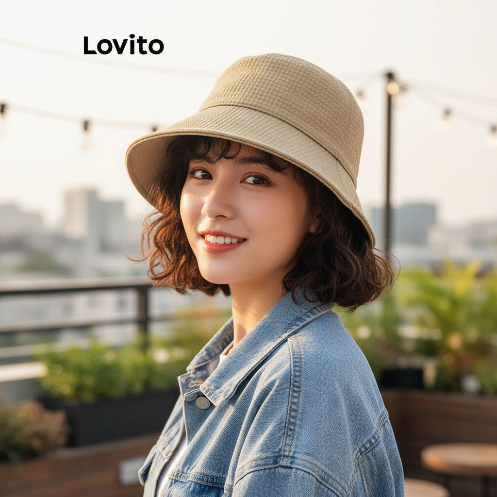 Lovito Chapéu Casual de Sol Feminino Liso com Proteção Solar e Textura Waffle - LFA13243 em Oferta na Shopee