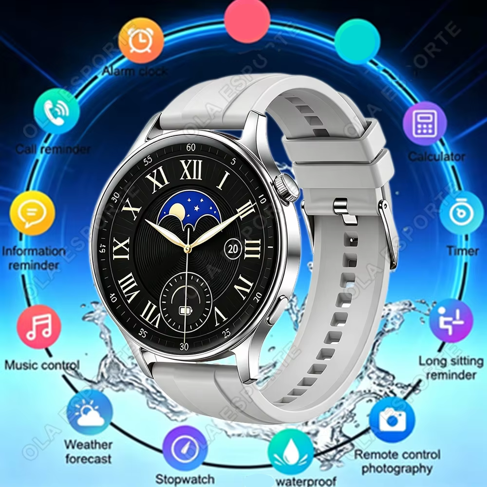 Novo Relógio Smartwatch AMOLED Feminino com Tela Sempre Ativa 360*360 HD, Monitor de Saúde, Chamada por Voz e Esportivo