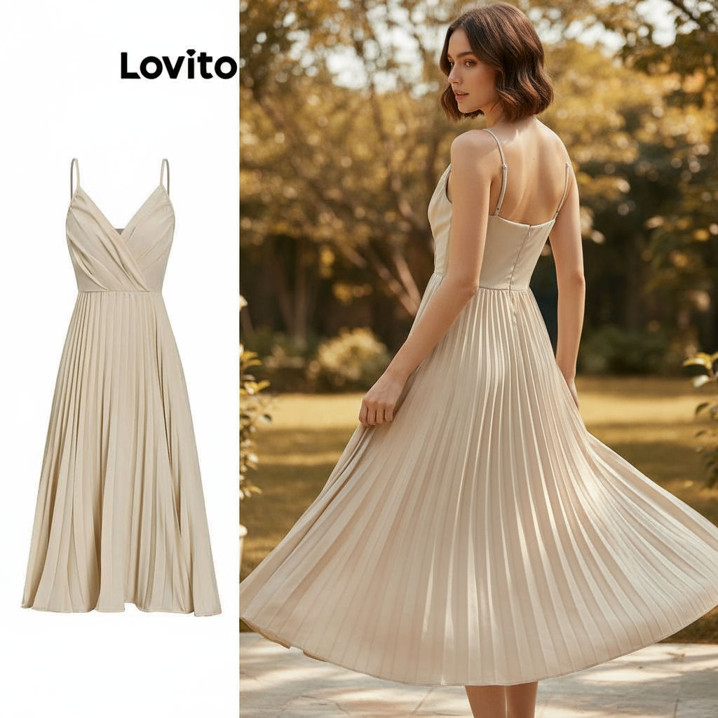 Lovito Vestido Feminino Elegante Plissado Liso L105MD560 em Oferta na Shopee