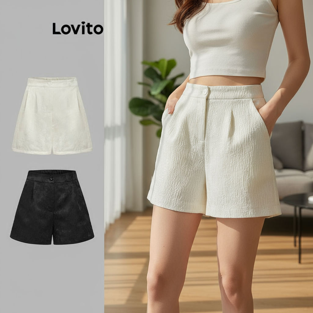 Lovito Shorts Femininos Elegantes e Básicos Lisos em Multicolorido LNE20142 em Oferta na Shopee