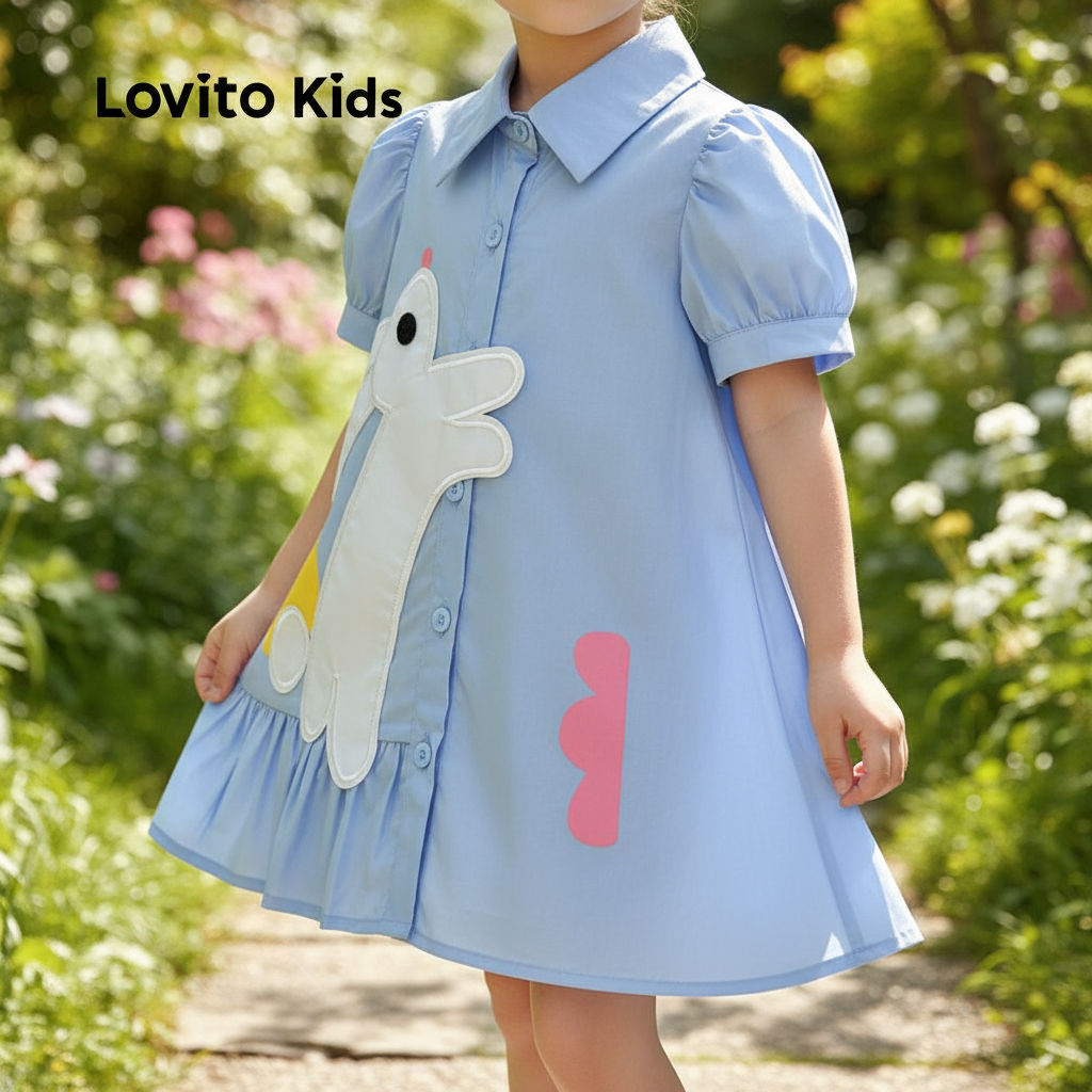 Lovito Kids Vestido Fofo com Botões Na Frente Assimétrico Macio Ao Toque para Todas As Estações azul LNL111214\6 em Oferta na Shopee
