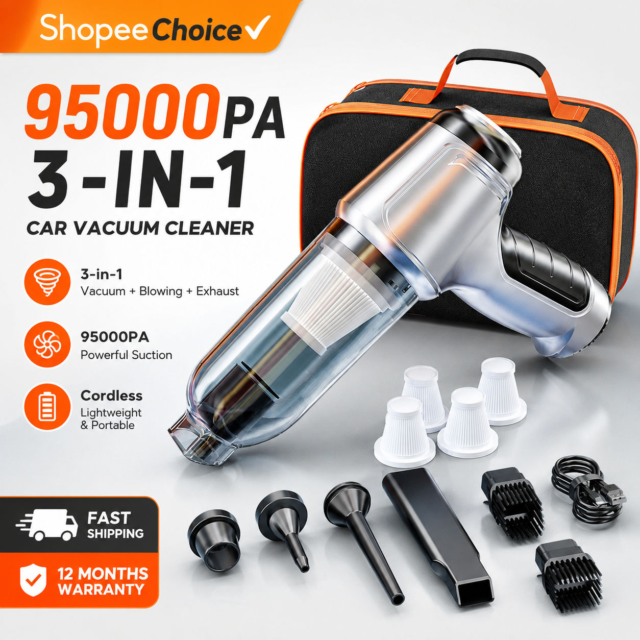 Aspirador de pó SZUK 95000pa [Aspirador + Soprador + Exaustor] Soprador coletor de pó Aspirador automotivo sem fio