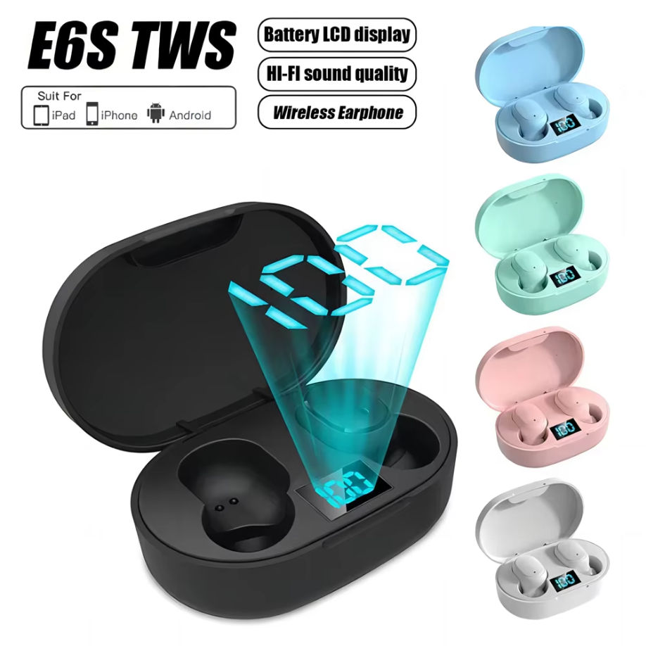 E6S Display Digital Sem Fio Fones De Ouvido Com Cancelamento De Ruído À Prova Dwaterproof Água Estéreo Esporte Caixa De 