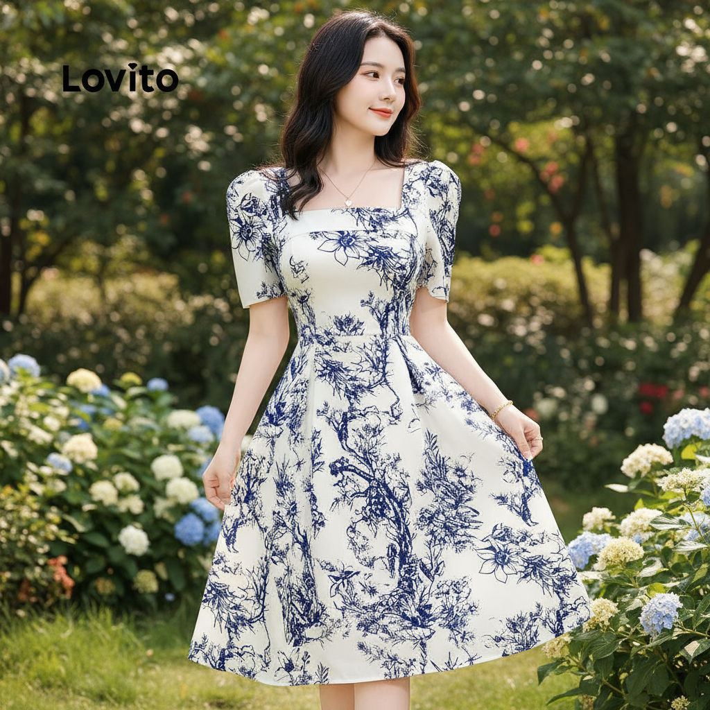 Lovito Vestido Feminino Tie-dye Plissado Zíper Casual Primavera/Verão L131LD1149 em Oferta na Shopee