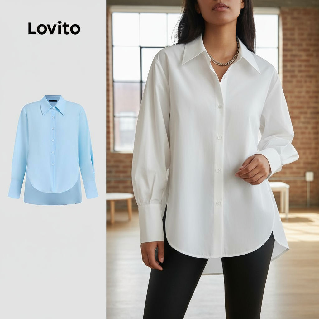 Blusa Feminina Assimétrica Lisa com Botões Frontais Lovito - Multicolorida em Oferta na Shopee