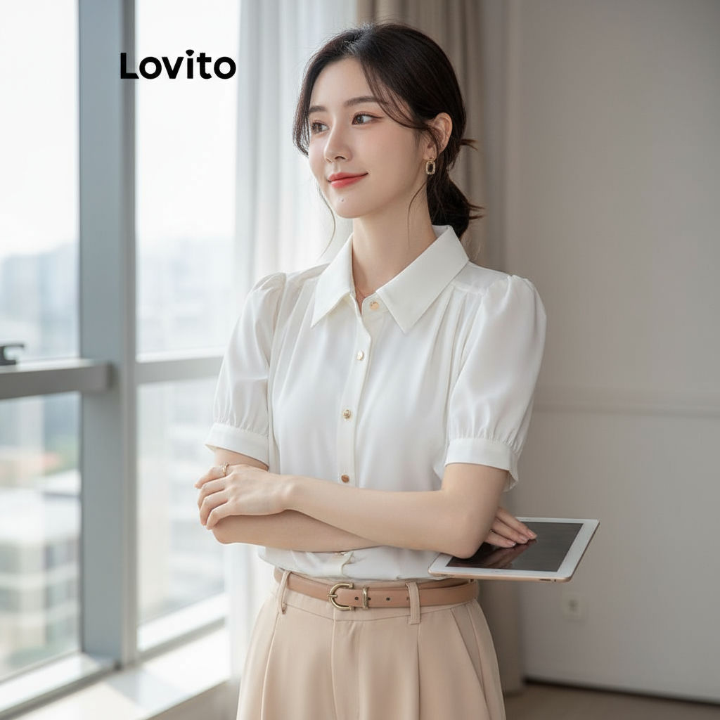 Blusa Feminina Casual Lisa com Franzido Lovito LNA63406 em Oferta na Shopee